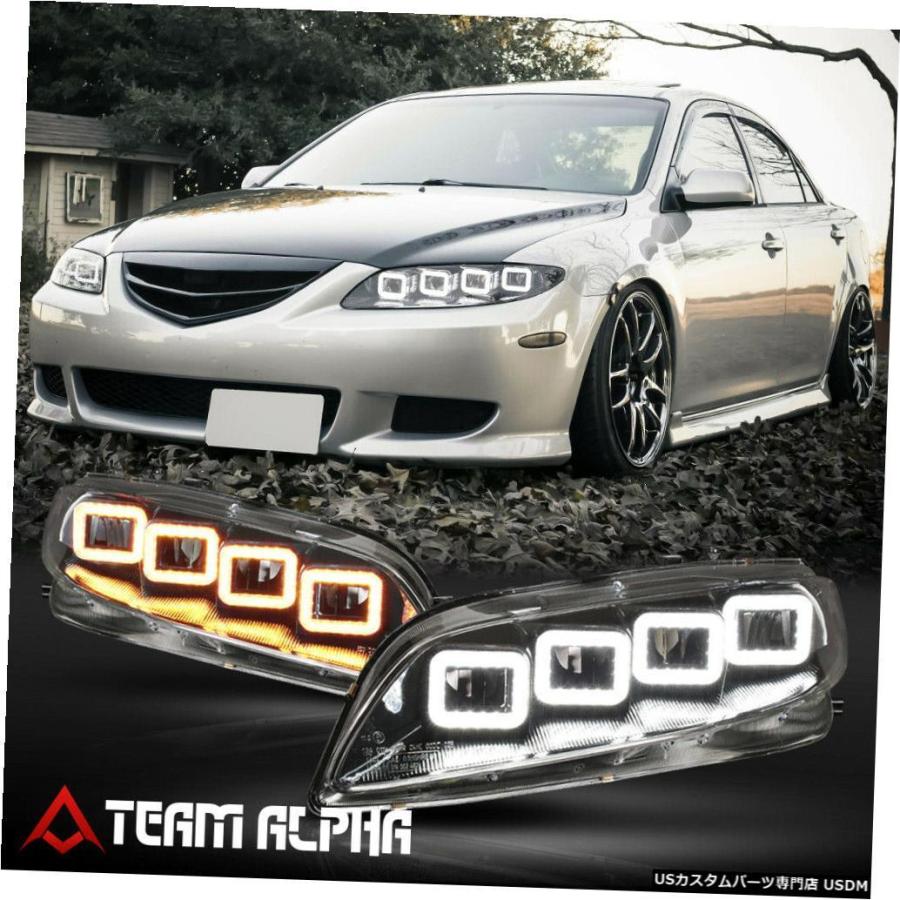 ヘッドライト Fits 2003-2005 Mazda 6 Mazda6<SQUARE HALO+SEQUENTIAL