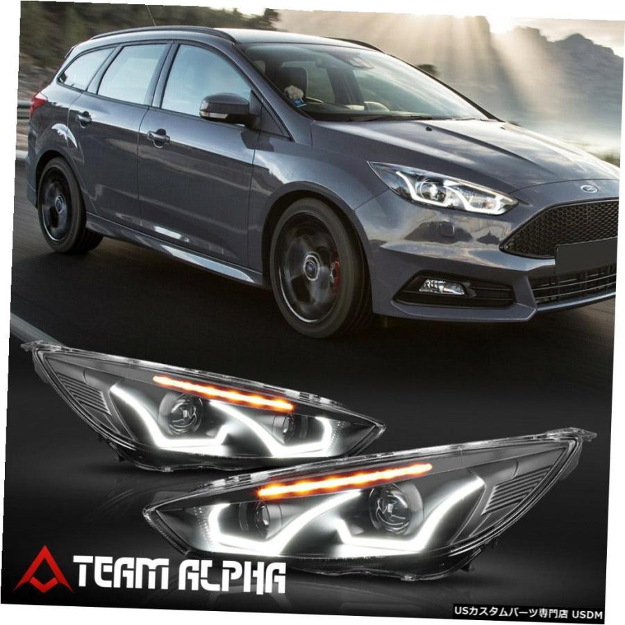 ヘッドライト  Fits 2015-2018 Ford Focus<DUAL LED U-BAR>Black/Cle