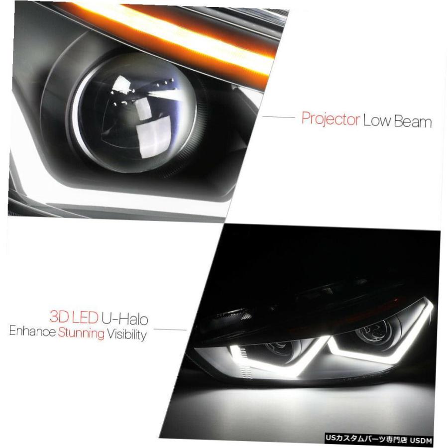 ヘッドライト  Fits 2015-2018 Ford Focus<DUAL LED U-BAR>Black/Cleの画像
