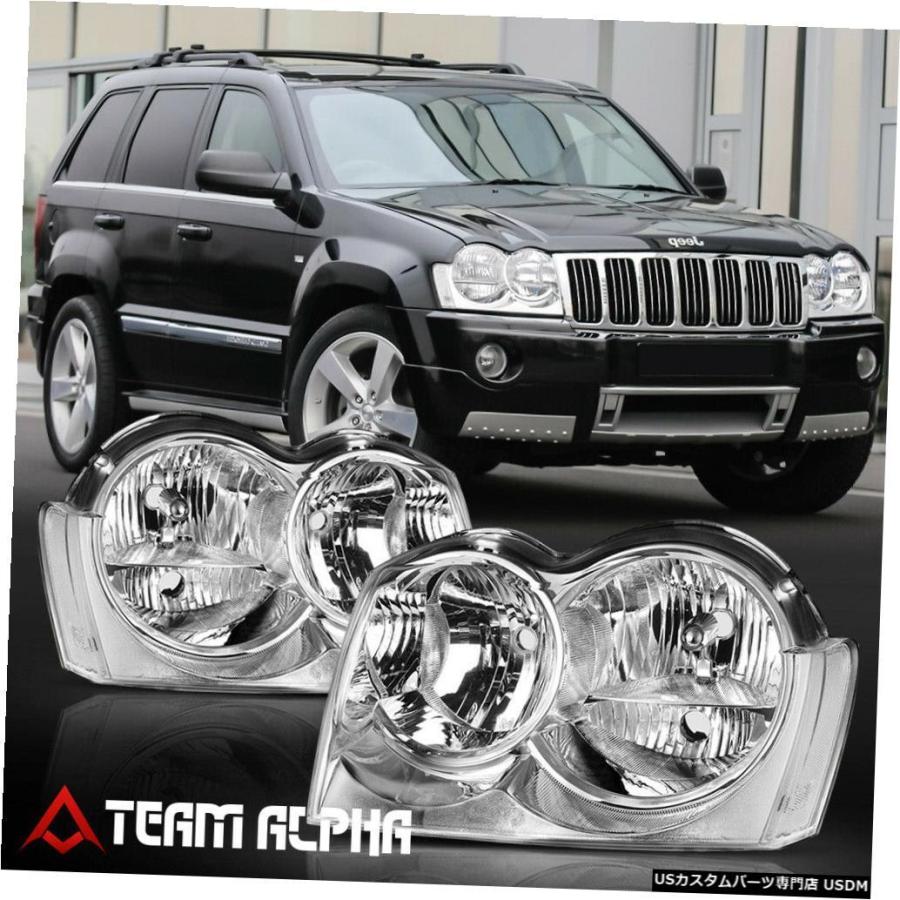 ヘッドライト 2005-2007ジープグランドチェロキーに適合[クローム/クリア]クリスタルコーナーヘッドライトランプ Fits 2005-2007