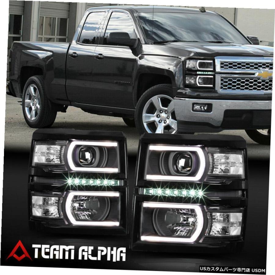 ヘッドライト  Fits 2014-2015 Silverado<DUAL C-BAR LED DRL>Black/Clea</