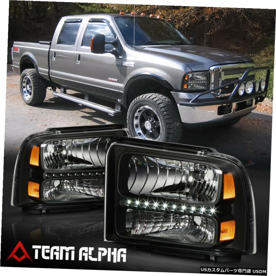 前照灯  Fits 2005-2007 Ford F250/F350/F450 SD\u003cLED DRL\u003eBlack/Clea