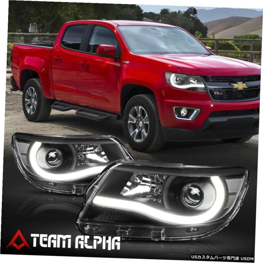 ヘッドライト  Fits 2015-2019 Chevy Colorado <LED L-BAR> Black/Clear Corner
