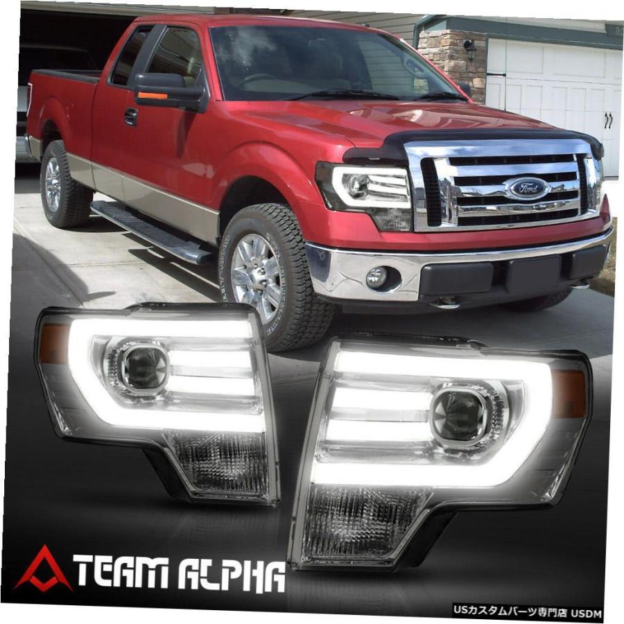 ヘッドライト  Fits 2009-2014 Ford F150 \u003cLED C-BAR DRL\u003e Smoke/Amber Corner P