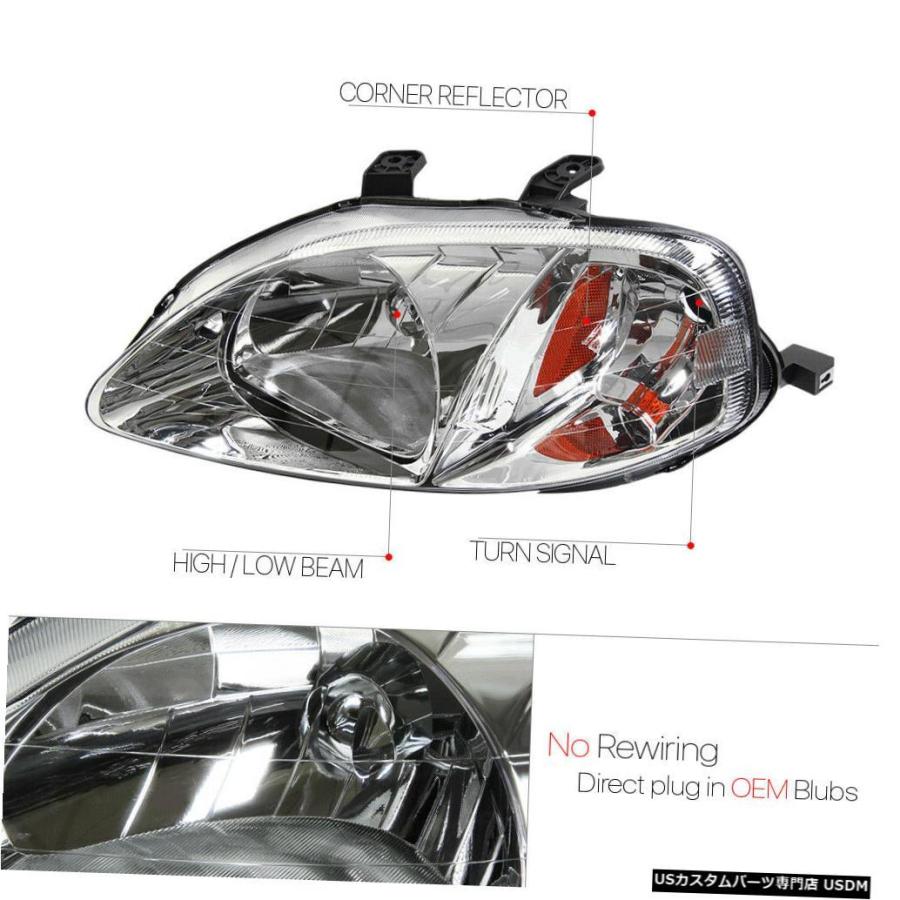 ヘッドライト 1999-2000 Honda Civic EK [Chrome / Clea r] Amber 