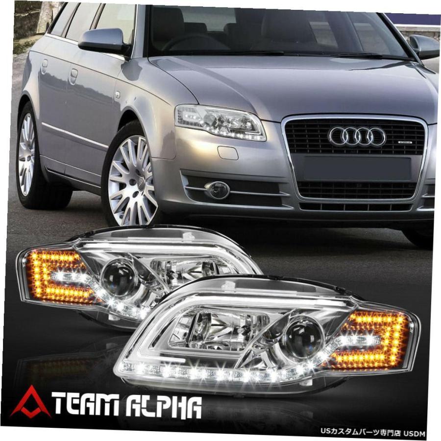 ヘッドライト  Fits 2005-2008 Audi S4/A4 B7 \u003cLED DRL/SIGNAL\u003e Chrome/Clear Pr