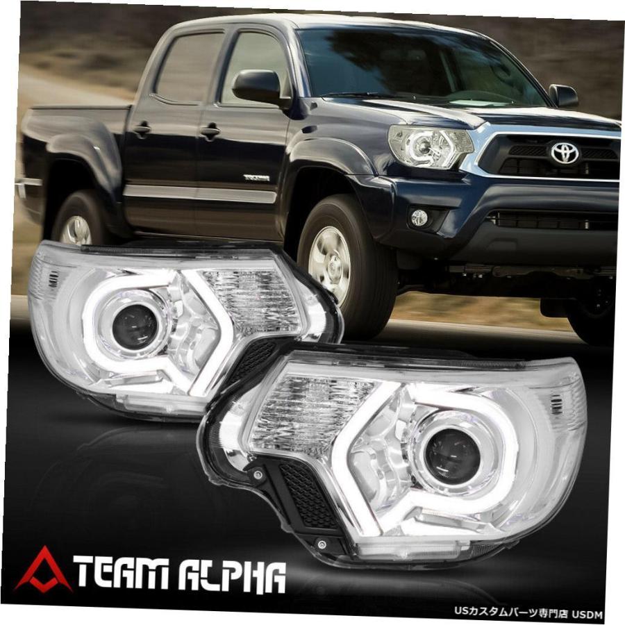 ヘッドライト  Fits 2012-2015 Tacoma \u003cLED C-BAR 3D DRL\u003e Chrome/Clear Corner