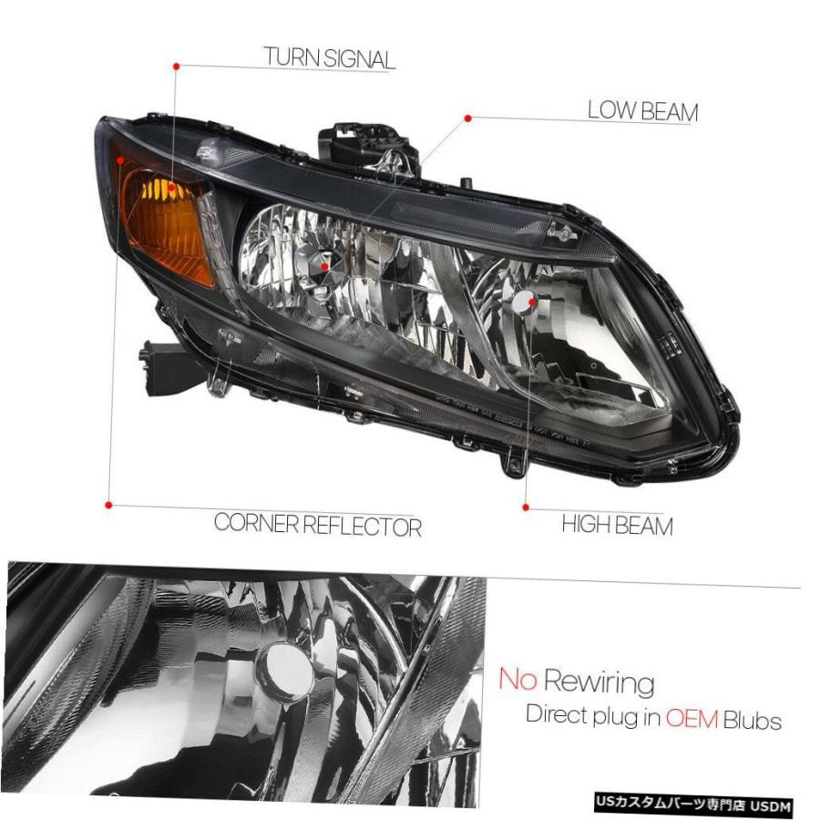 ヘッドライト 適合2012-2015 Honda Civic FB [ブラック/クリア]アンバーコーナーヘッドライトヘッドランプランプ  Fits 2の画像