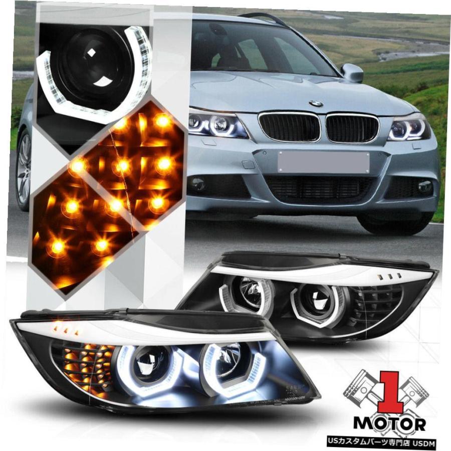 ヘッドライト 09-12 BMW E90 3シリーズ用ブラックデュアル3D LEDハロープロジェクターヘッドライトLED信号 Black Dual  :usdm-0270-103:USパーツ取り扱い専門店 USDM - 通販 - Yahoo!ショッピング