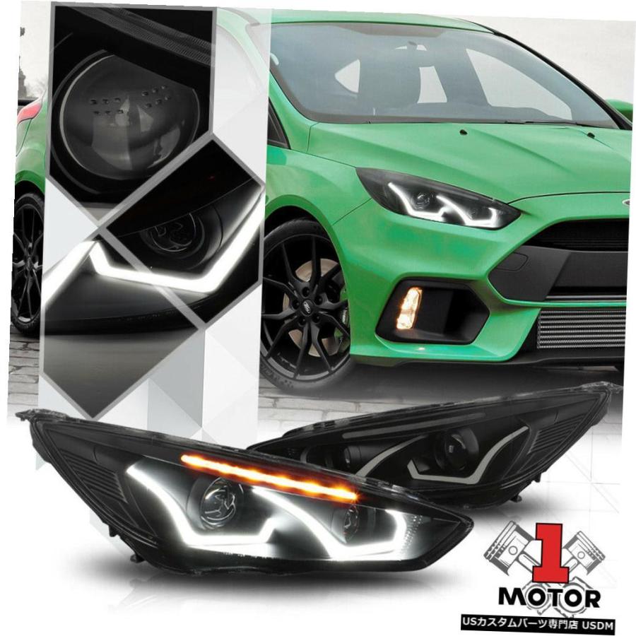 ヘッドライト 15?18フォードフォーカス用のブラックスモークティンテッドデュアルUバープロジェクターヘッドライトクリアLED  Black Smok