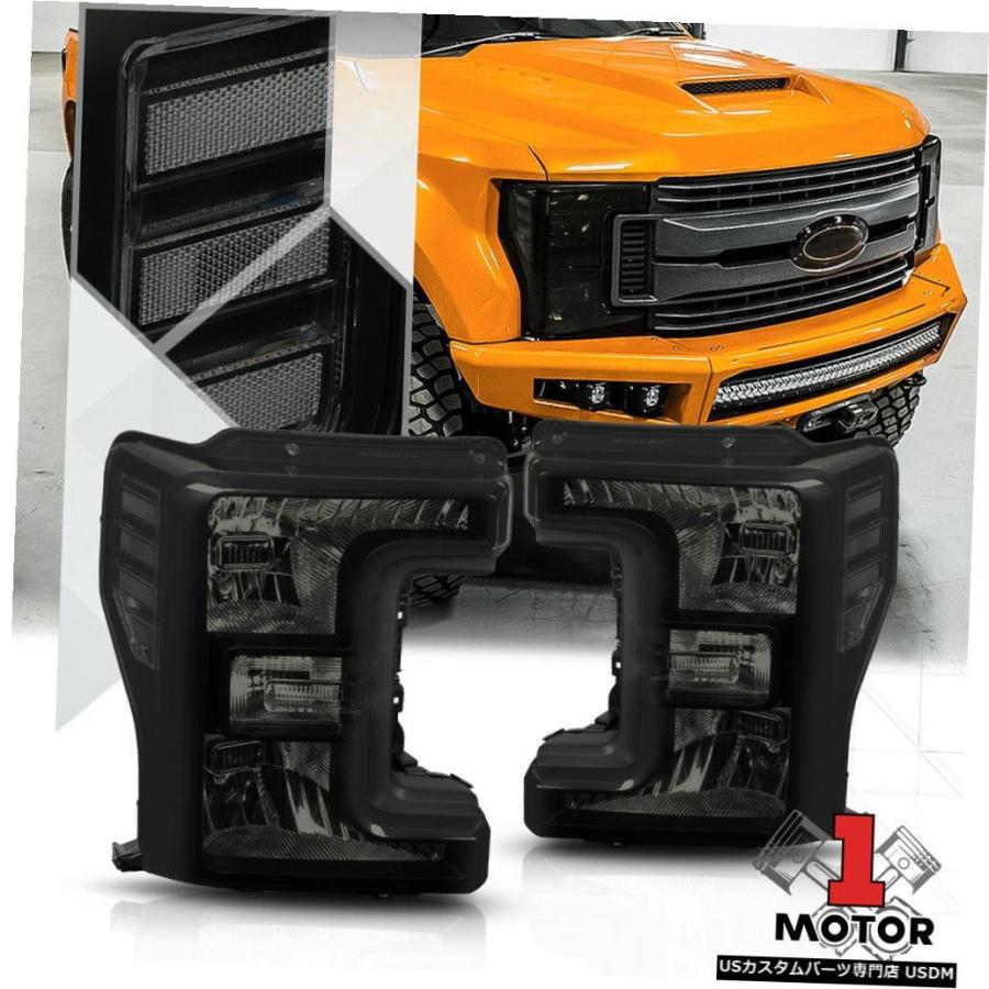 ヘッドライト 17-19 F250 / F350 Super Duty SD用ブラック/スモークヘッドライトクリアシグナルリフレクター  Black/