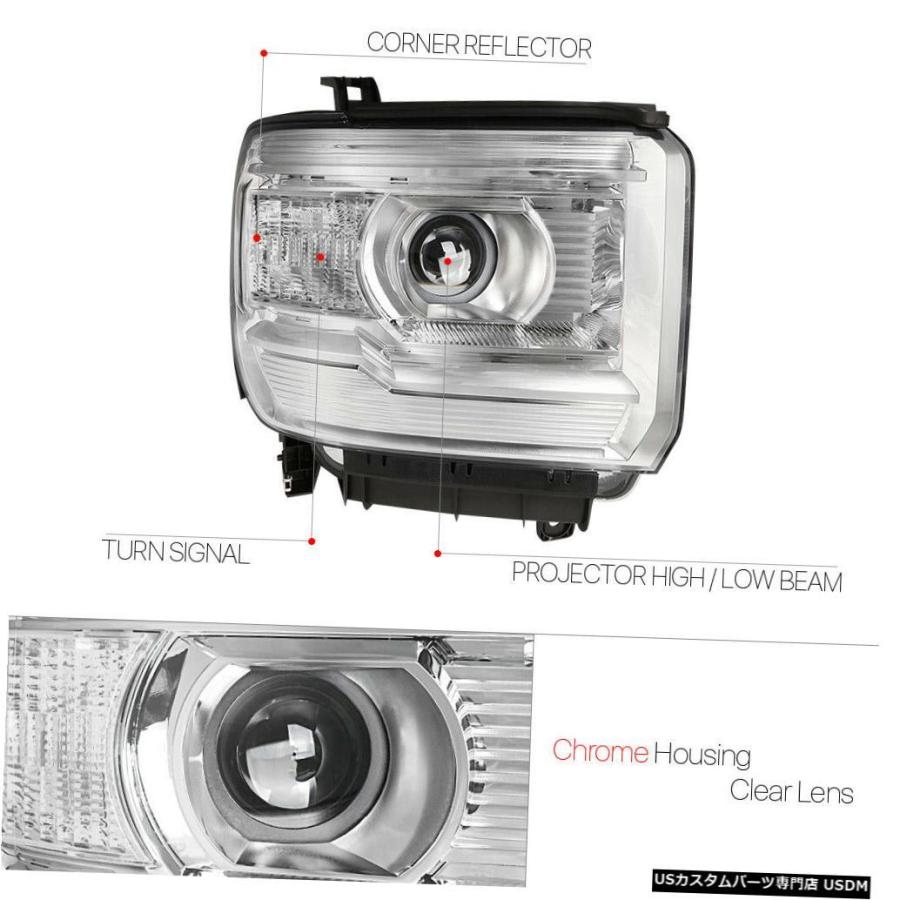 ヘッドライト 14-18 GMCシエラ用クロームハウジングプロジェクターヘッドライトクリアシグナルリフレクター  Chrome Housing Proの画像