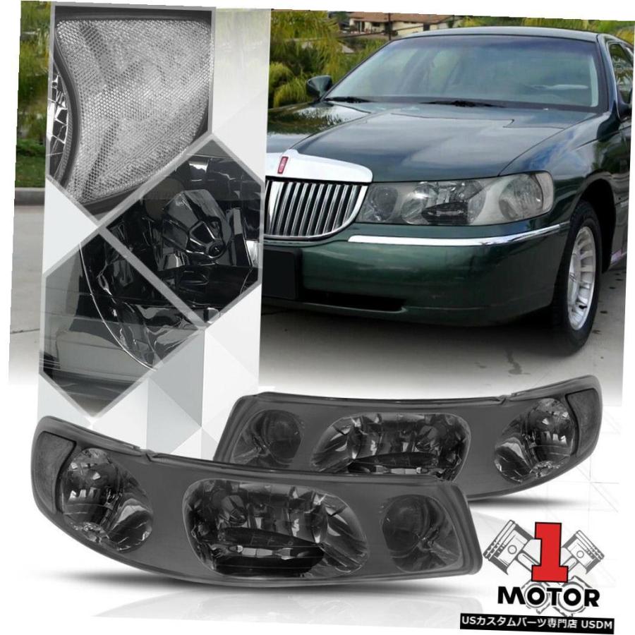 前照灯 98-02リンカーンタウンカー用煙染め付けるヘッドライトランプクリアシグナルリフレクター  Smoke Tinted Headlight La 自動車-その他ライト-ライト、レンズ