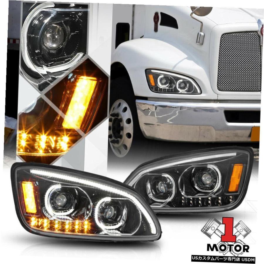 ヘッドライト 08-19ケンワースT170 / T270 / T300用ブラックプロジェクターヘッドライト[デュアルLED DRL + SIGNAL]