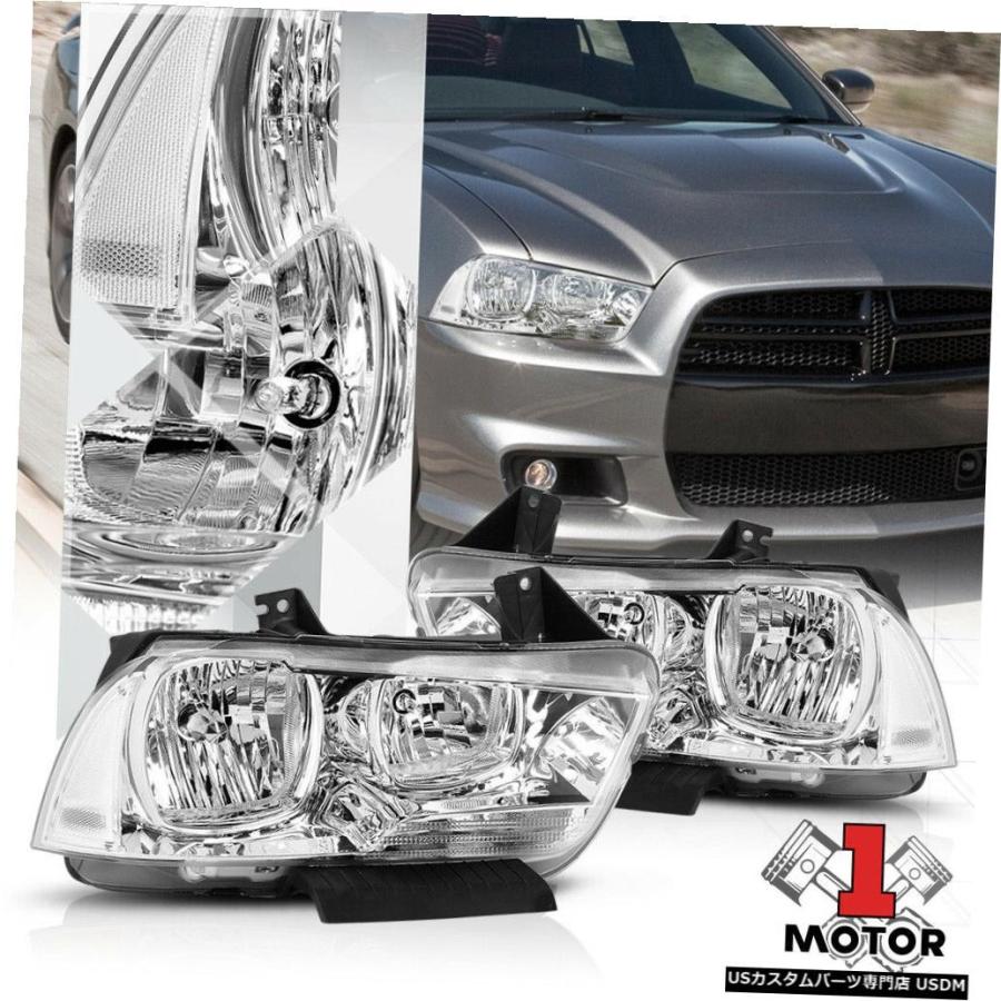 ヘッドライト 1114ダッジチャージャー用クロームハウジングヘッドライトクリアコーナーシグナルリフレクター Chrome Housing