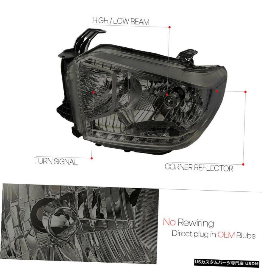 ヘッドライト 14-19トヨタツンドラ用スモークティンテッドヘッドライトクリアコーナーシグナルリフレクター  Smoke Tinted Headligの画像