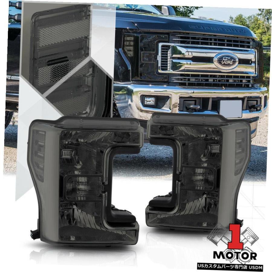 ヘッドライト 17-19 F250 / F350 Super Duty SD用のクロム/煙ヘッドライトクリアシグナルリフレクター  Chrome/Sm