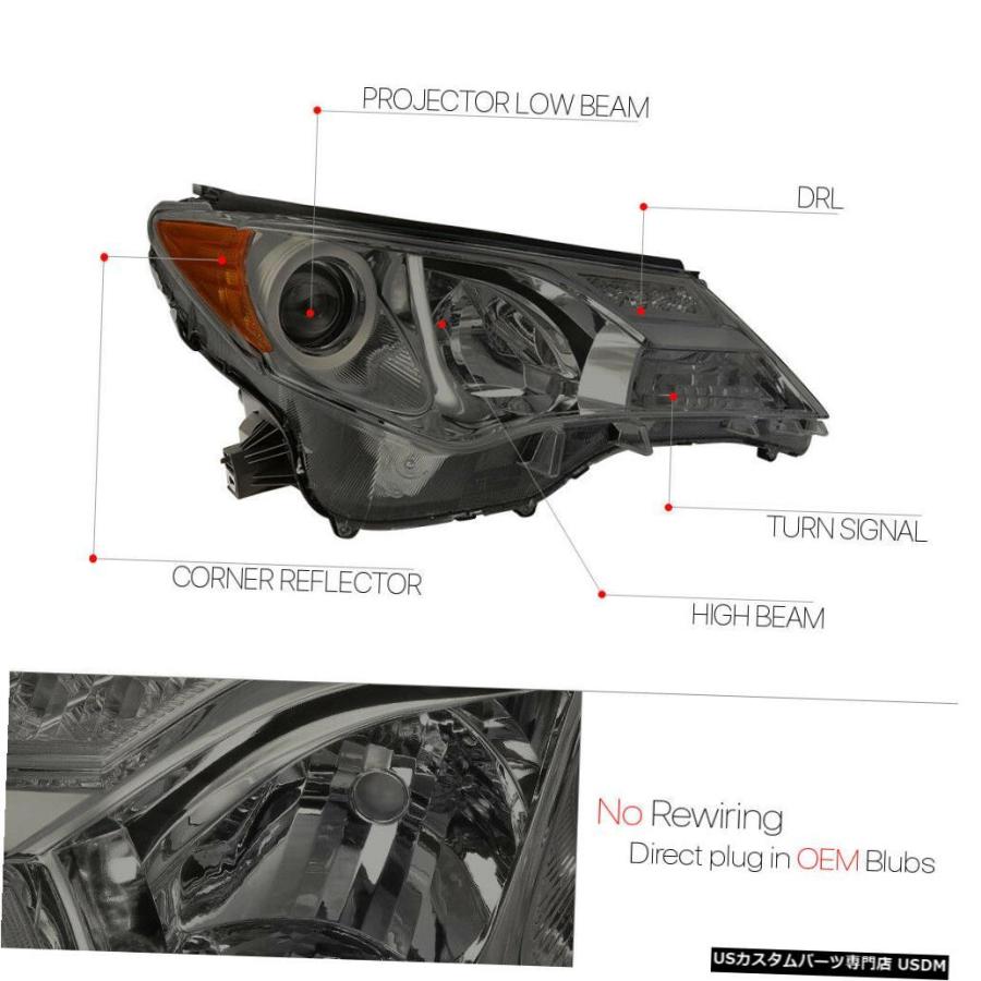 ヘッドライト 13-15トヨタRav4用煙着色プロジェクターヘッドライトlight信号リフレクター  Smoke Tinted Projector Hの画像