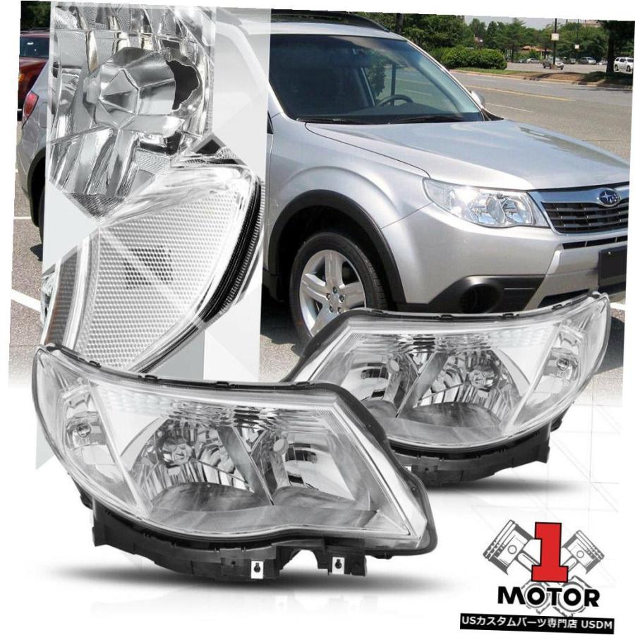 前照灯 09-13スバルフォレスター用クロームハウジングヘッドライトクリアコーナーシグナルリフレクター  Chrome Housing Head 自動車-その他ライト-ライト、レンズ