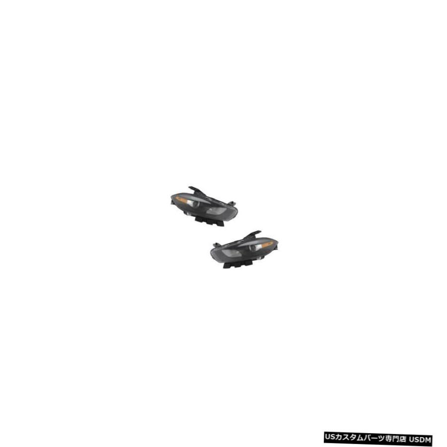 ヘッドライト  13-14 Dodge Dart Driver \u0026 Passenger Halogen Headlights Black Tr