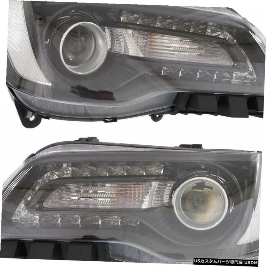 Headlight クライスラー300 2015-2016ブラックヘッドライトヘッドライトフロントランプハロゲンペアセット CHRYSLER 300