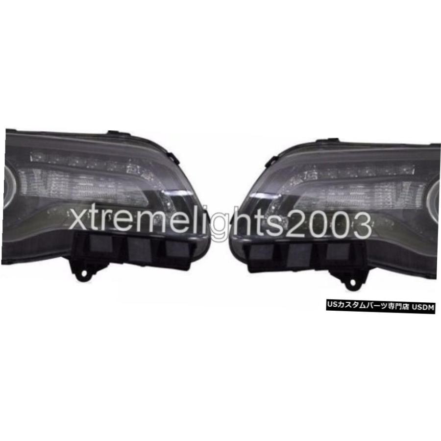 Headlight クライスラー300 2015-2016ブラックヘッドライトヘッドライトフロントランプハロゲンペアセット CHRYSLER 300