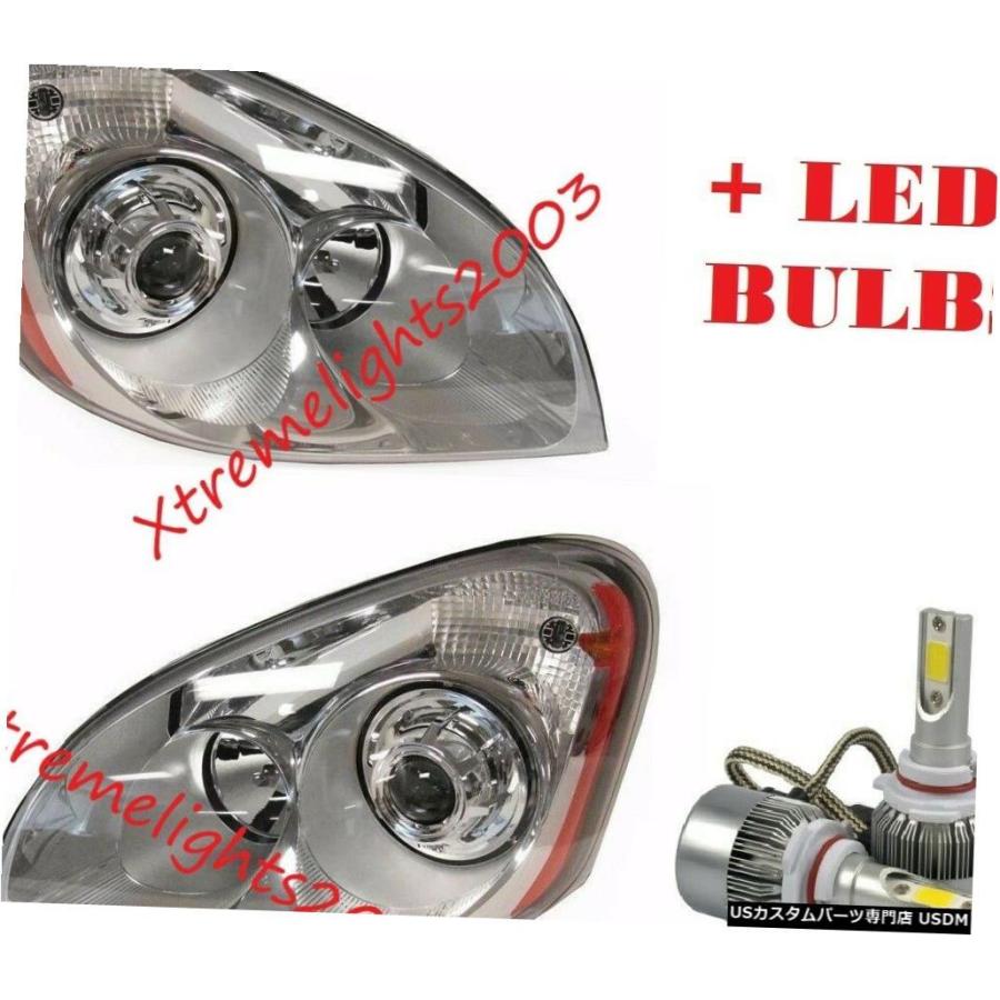 Headlight FREIGHTLINER CASCADIA 2008-2016クロームプロジェクターヘッドライトヘッドランプ+ LED電球  FR