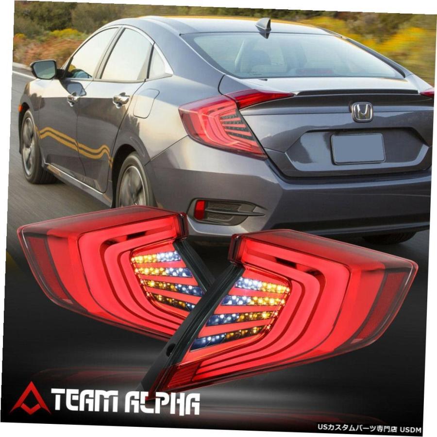 テールランプ  Fits 2016-2018 Honda Civic 4Dr\u003cNEON TUBE LED BAR\u003eRed/Smoke Br 自動車-その他ライト-ライト、レンズ