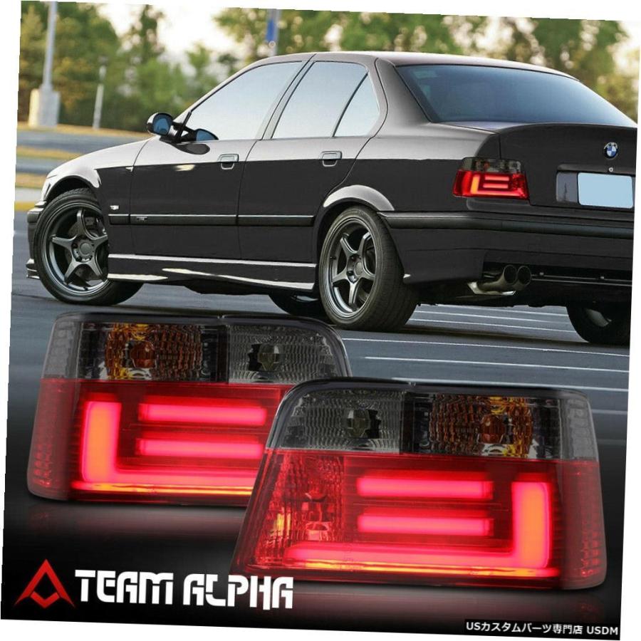 テールライト  Fits 1992-1999 BMW E36 3-Series 4Dr\u003cNEON TUBE LED BAR\u003eRed/Smo