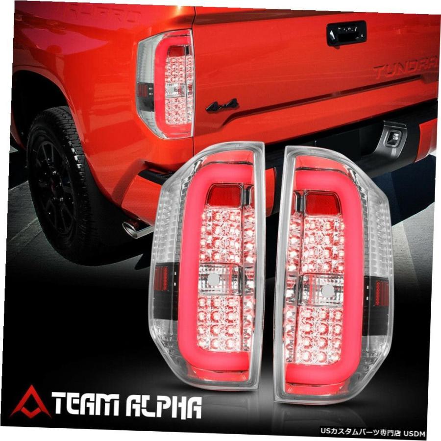 テールライト  Fits 2004-2018 Toyota Tundra <LED RED C-BAR> Chrome/Clear Bra