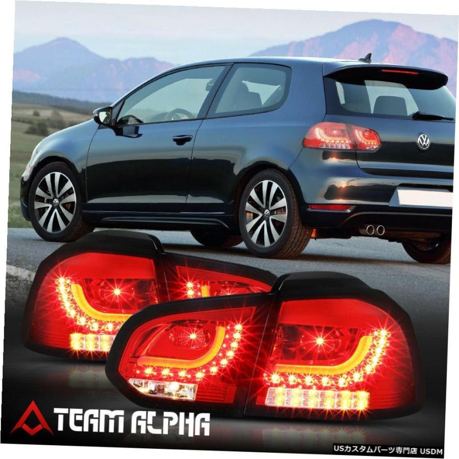 テールライト  Fits 2010-2014 VW Golf<DUAL L NEON TUBE LED BAR>Red/Clear Bra