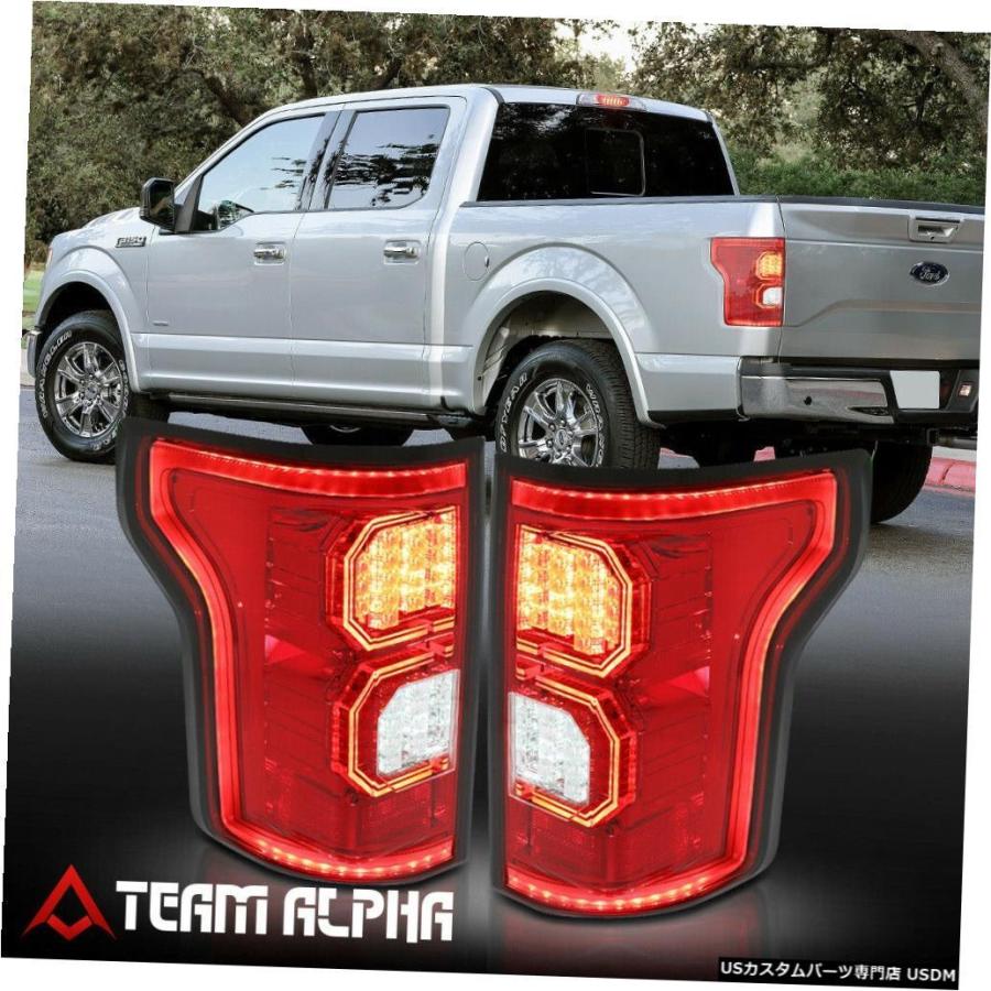 テールライト  Fits 2015-2017 Ford F150\u003cDUAL C 3D LED BAR\u003eChrome/Red Brake L