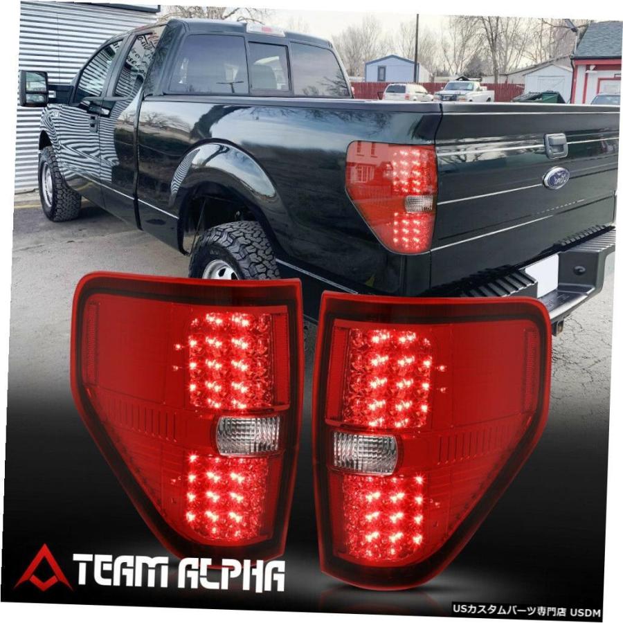 テールライト  Fits 2009-2014 Ford F150 <FULL LED> Pair Chrome/Red Brake Lam