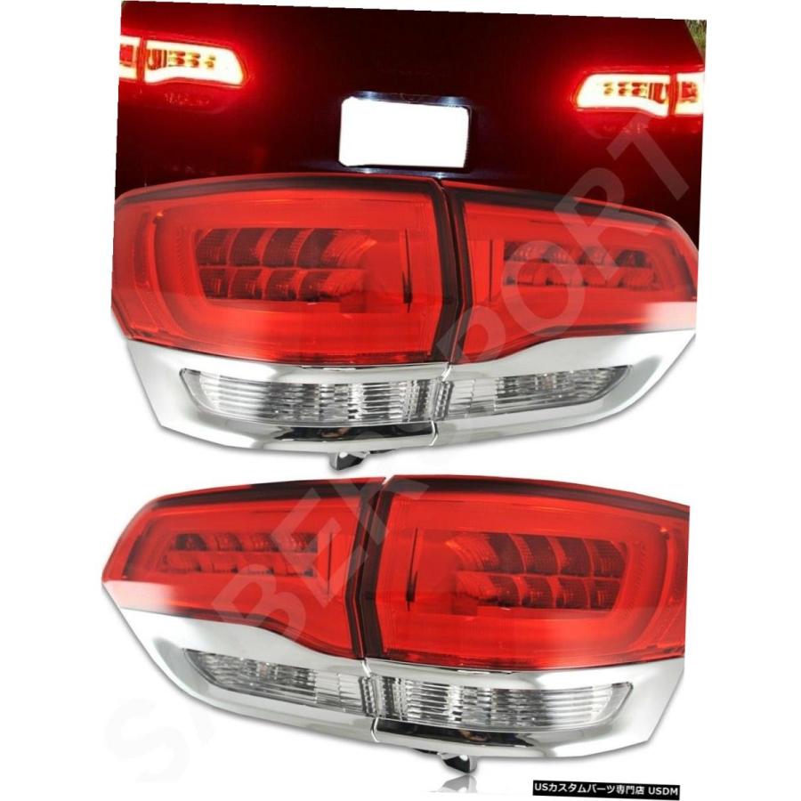 Tail light 2014-2019グランドチェロキー用クロームトリム付きの4個の赤いクリアLEDテールライトのセット  Set of 4pcs