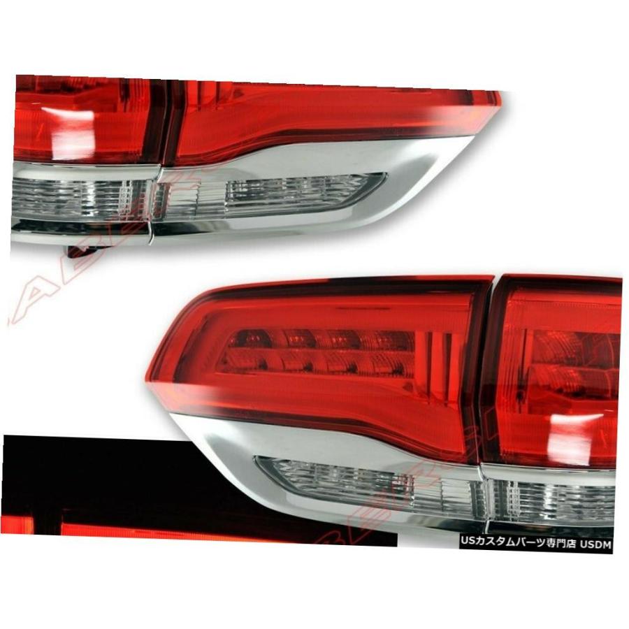 Tail light 2014-2019グランドチェロキー用クロームトリム付きの4個の赤いクリアLEDテールライトのセット  Set of 4pcsの画像