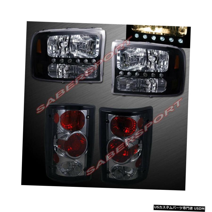 Tail light 2000-2004エクスカーション用の1ピーススタイルのブラックヘッドライト+スモークテールライトのセット  Set of 1