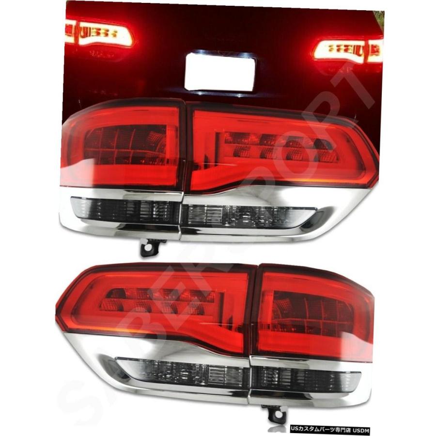 Tail light 2014-2019 Grand CherokeeのChrome Trim付き4本の赤い煙LEDテールライトのセット  Set o