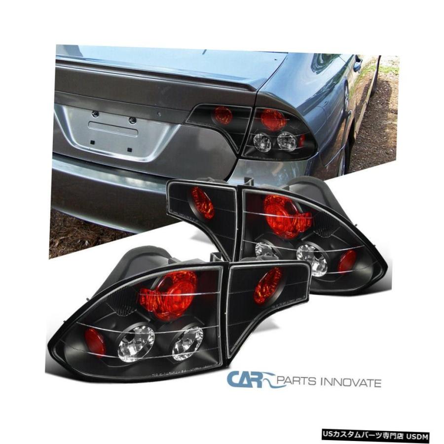 Tail light ホンダ06-11シビック4Drセダンブラックトランクテールライトブレーキリアランプペア  For Honda 06-11 Civ