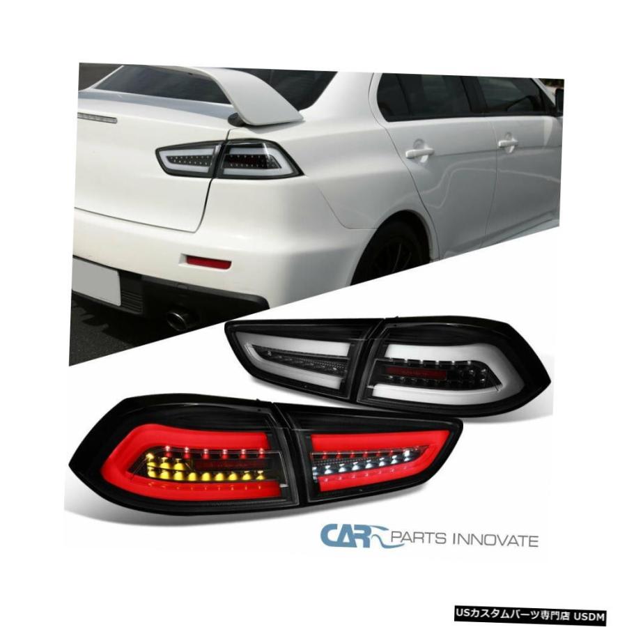 Tail light フィット三菱08-17ランサー08-15 EVO XブラックLEDテールライトブレーキランプペア  Fit Mitsubishi