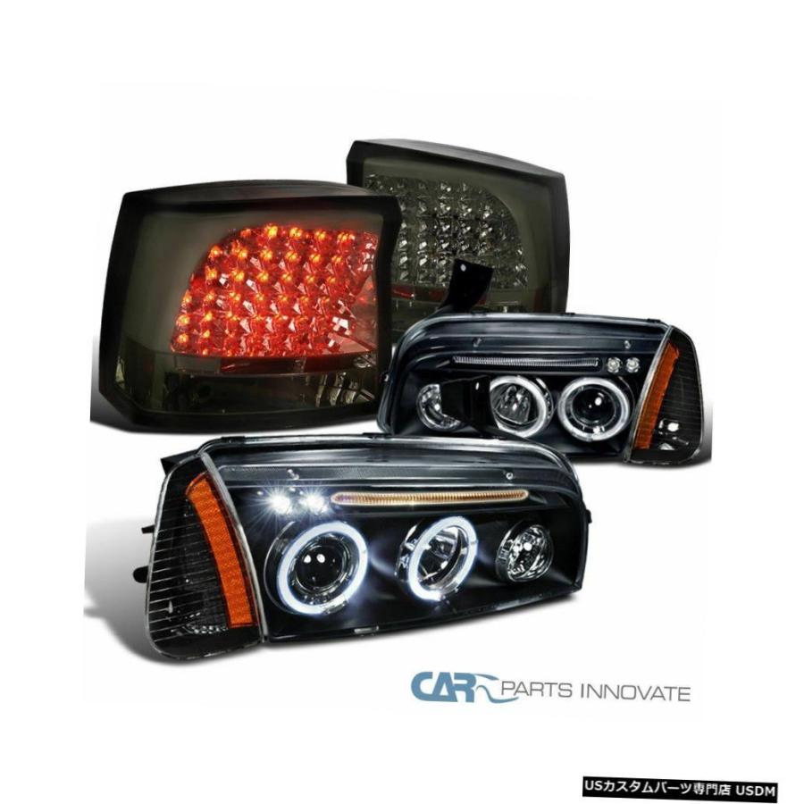 Tail light 06-08充電器用ブラックプロジェクターHaloヘッドライト+コーナー+スモークLEDテールライト  For 06-08 Cha