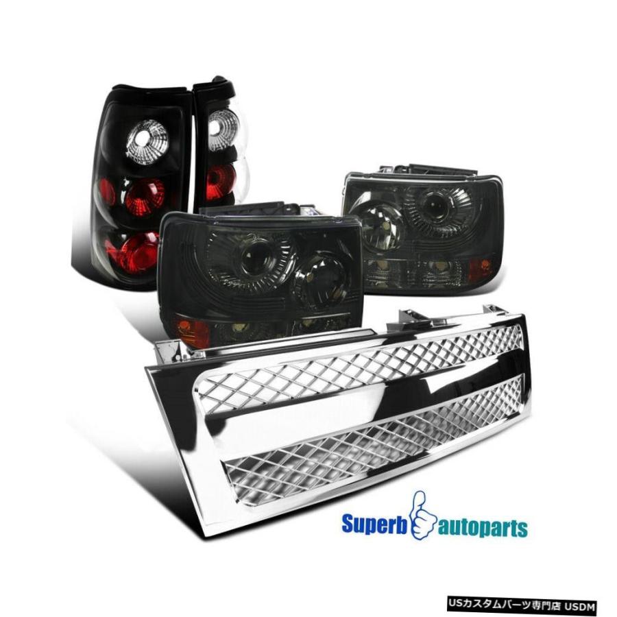 Tail light 99-02シルバラード煙プロジェクターヘッドライト+ブラックテールライト+メッシュグリル  For 99-02 Silverad
