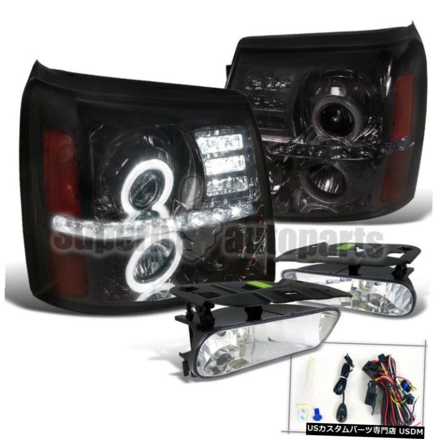 2002-2006キャデラックエスカレードLEDヘイローヘッドライトについて+ドライビングフォグランプスモーク For 2002-2006 Cadillac Escalade LED Halo Head Light