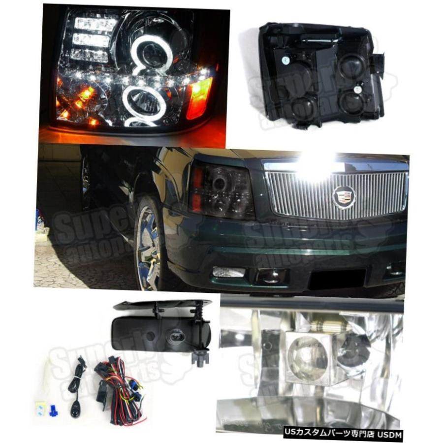 2002-2006キャデラックエスカレードLEDヘイローヘッドライトについて+ドライビングフォグランプスモーク For 2002-2006 Cadillac Escalade LED Halo Head Lightの画像