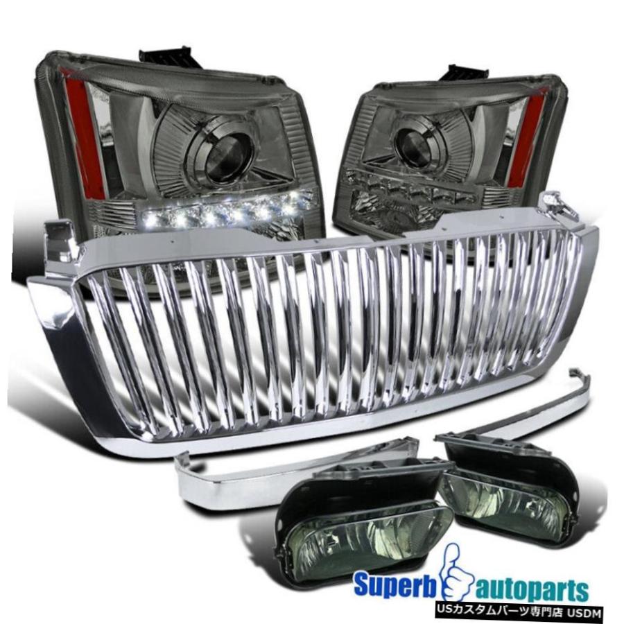 2003-2005シルバラード1PCのためにLED DRLプロジェクターヘッドライト+フォグ+グリルの煙 For 2003-2005 Silverado 1PC Smoke LED DRL Projector Head Lights+F