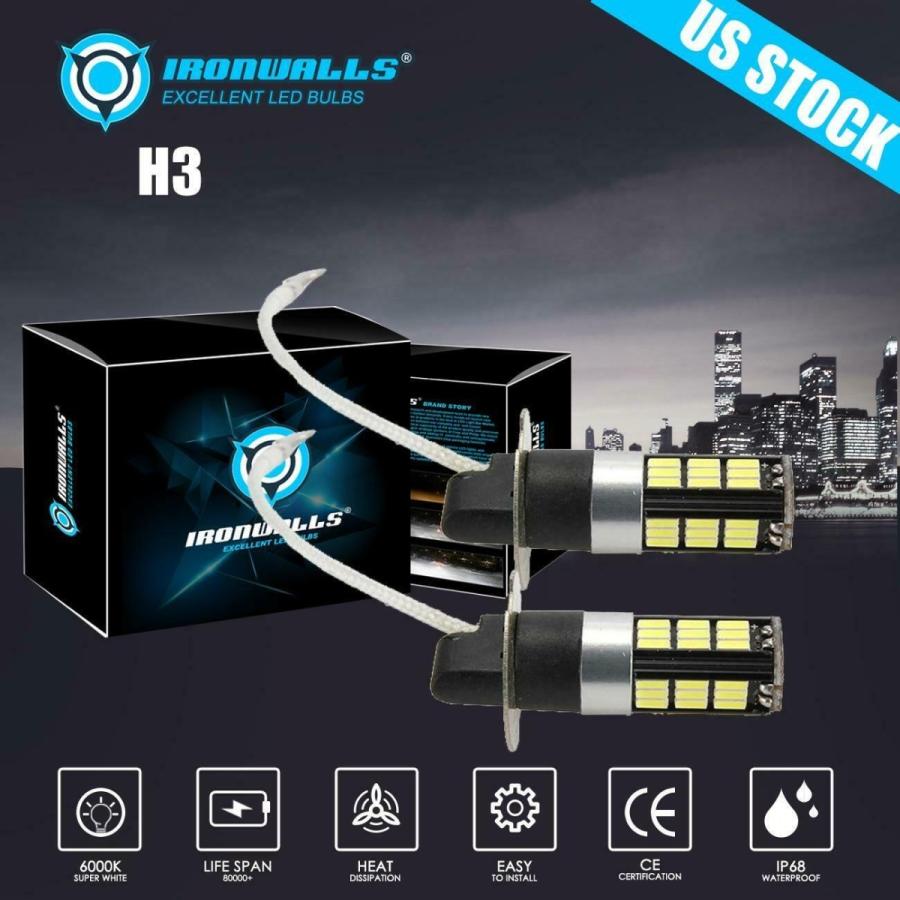 2倍IRONWALLS H3 100W鉄道車両LED HIDフォグライトランプ白熱電球一揃いの道具6000K白いこと 2x IRONWALLS H3 100W Car LED HID Fog Light Lamp Bulbs Kit 6000K White 自動車-車、バイク、自転車