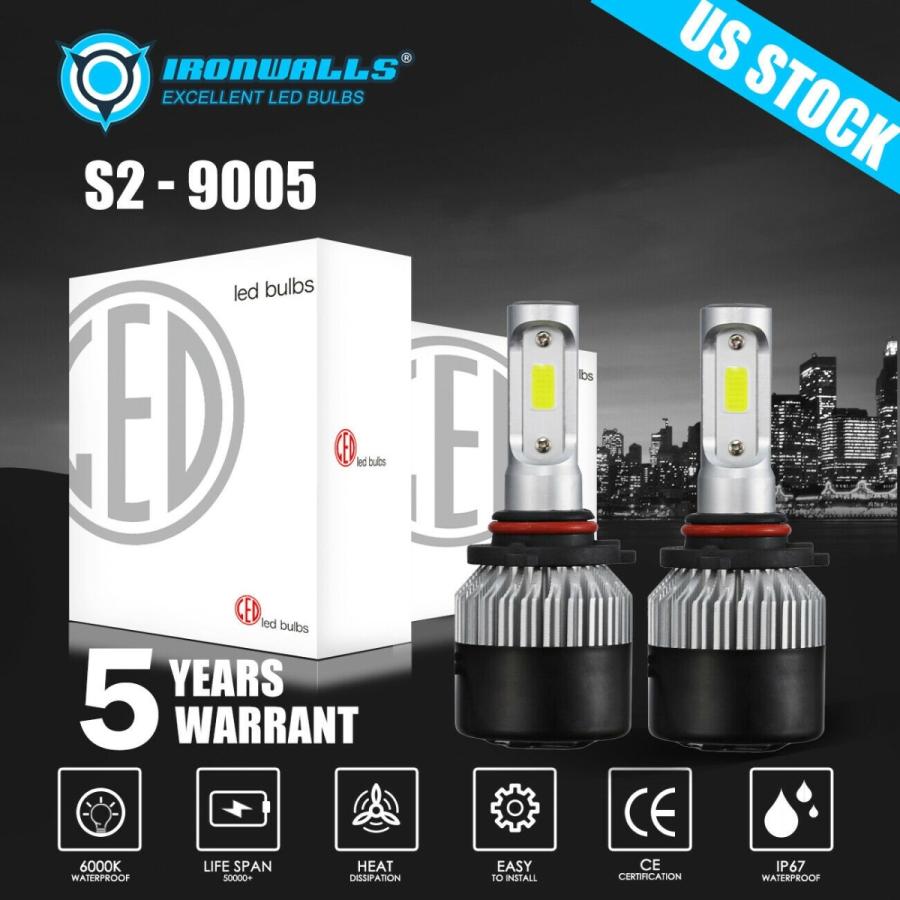 9005のHB3 LEDヘッドライトバルブキットハイビーム6000Kスーパーブライトホワイトライト2PCS 9005 HB3 LED Headlight Bulb Kits High Beam 6000K Super Bright その他ライト-車、バイク、自転車