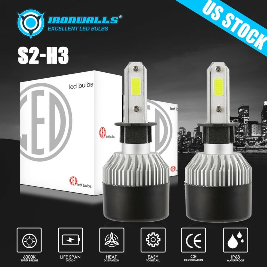 2倍のH3 LEDフォグランプスーパーブライト1800W 150000LM 6000Kの白熱電球取り替えっこ一揃いの道具HID 2x H3 LED Fog Light Super Bright 1800W 150000LM 6000K Bulbs Replacemen 車、バイク、自転車-自動車-ライト、レンズ