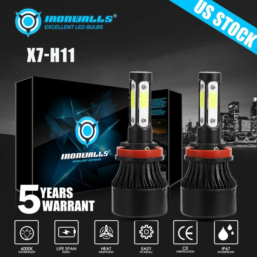 4面H11 LED前照灯御機嫌またはロービーム白熱電球2400W 360000LM 6000K白いこと2個 4 Sides H11 LED Headlight High or Low Beam Bulbs 2400W 360000LM 6000K W 自動車-車、バイク、自転車-その他ライト