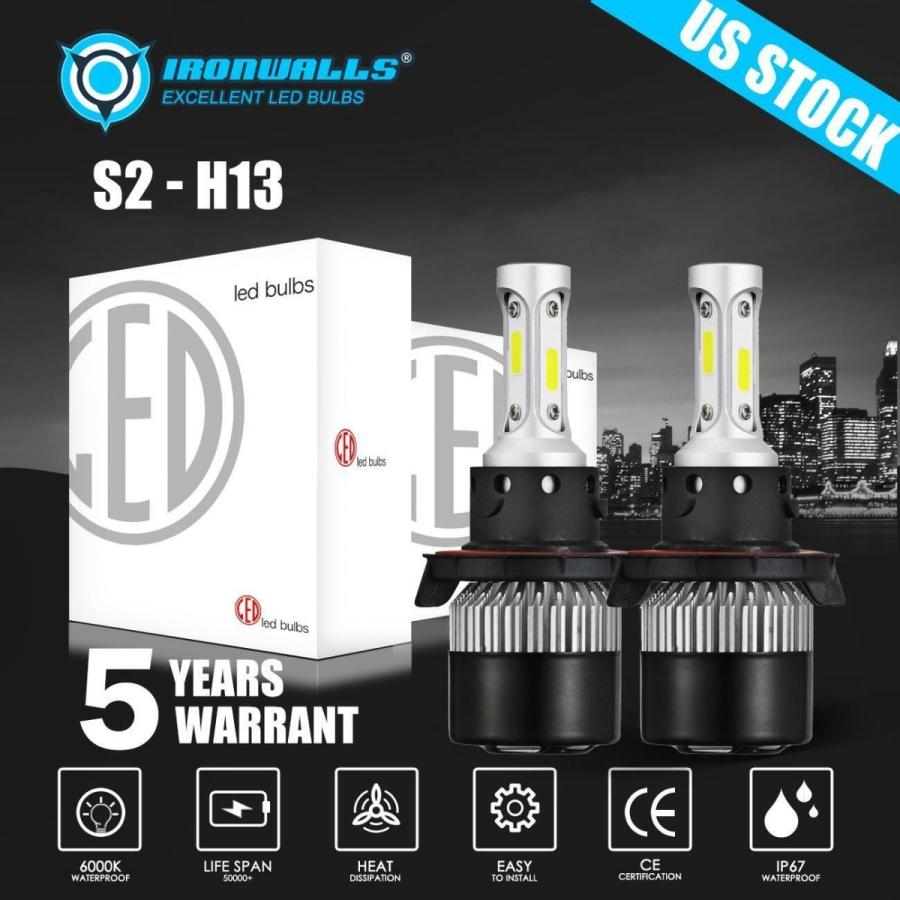 2倍IRONWALLS H13 9008 1800W 270000LM COB LEDヘッドライトバルブキットハイ/ロービーム6000K 2x IRONWALLS H13 9008 1800W 270000LM COB LED Headlight Bulb 車、バイク、自転車-その他ライト