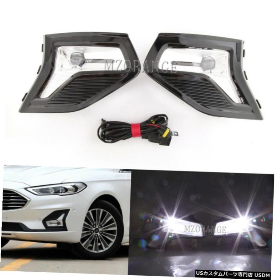 ペアLEDフォグランプカバーフレームハーネス用フォードフュージョン2019バンパーランプ駆動 Pair LED Fog Light Cover Frame Harness For Ford Fusion 2019 Bum